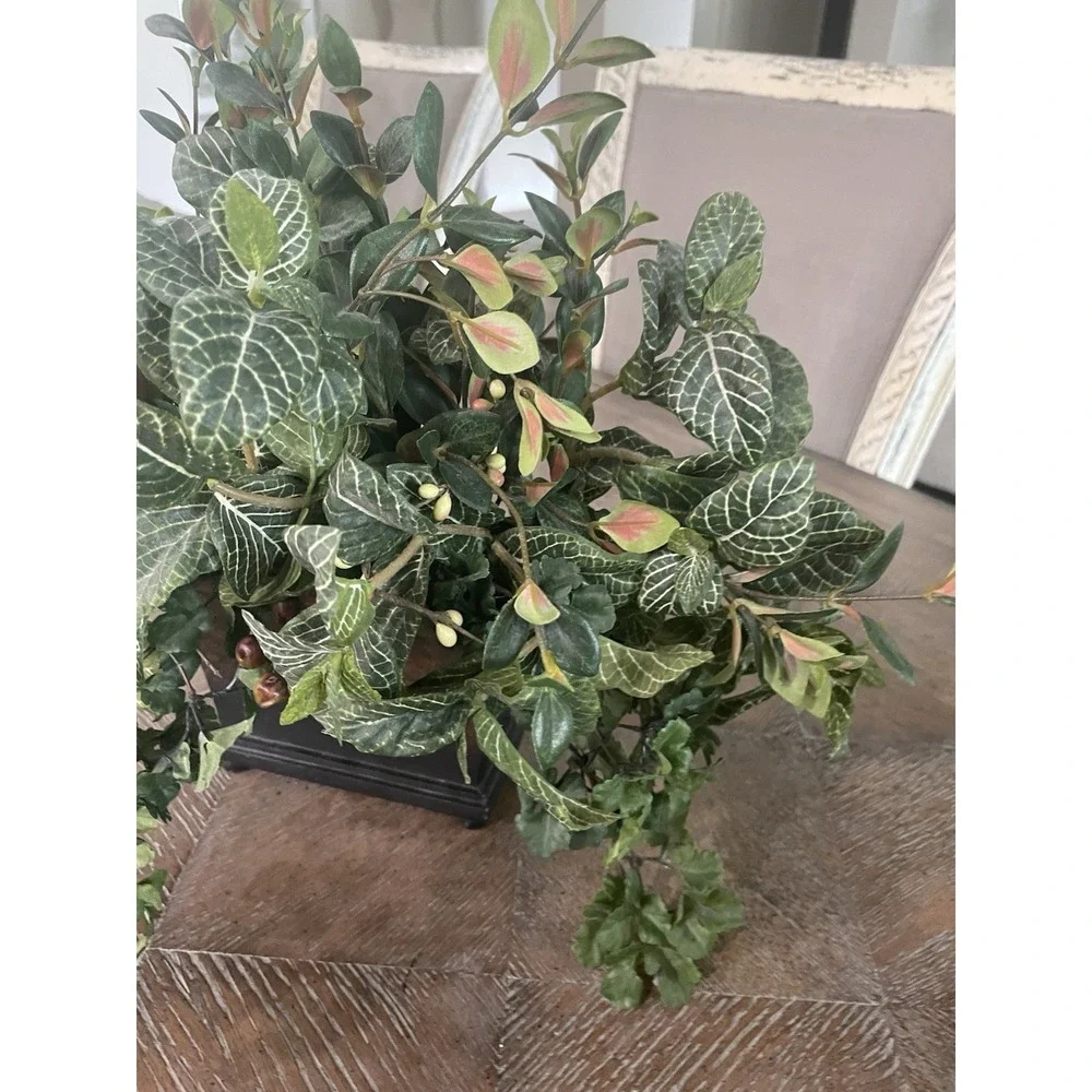 Faux Greenery & Berry Floral Arrangement Sm Resin Footed Container